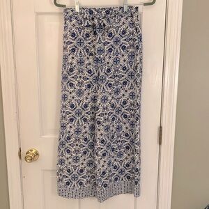 Joie linen blend palazzo wide leg pants with elastic waist pockets belt EUC 2